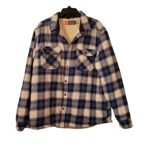 American Outdoorsman Mens XL Blue Plaid Fleece Lined Snap Up Jacket